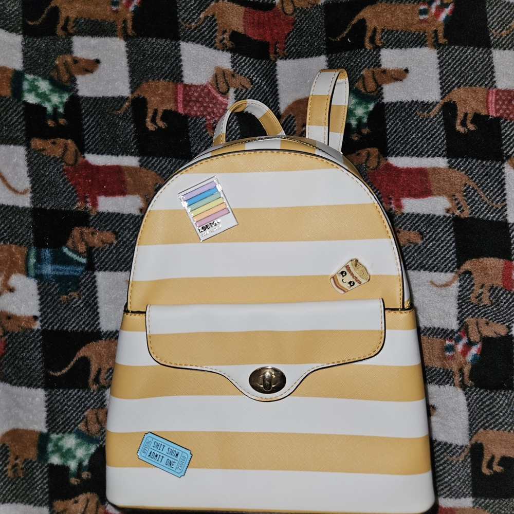 Striped Yellow and White Backpack